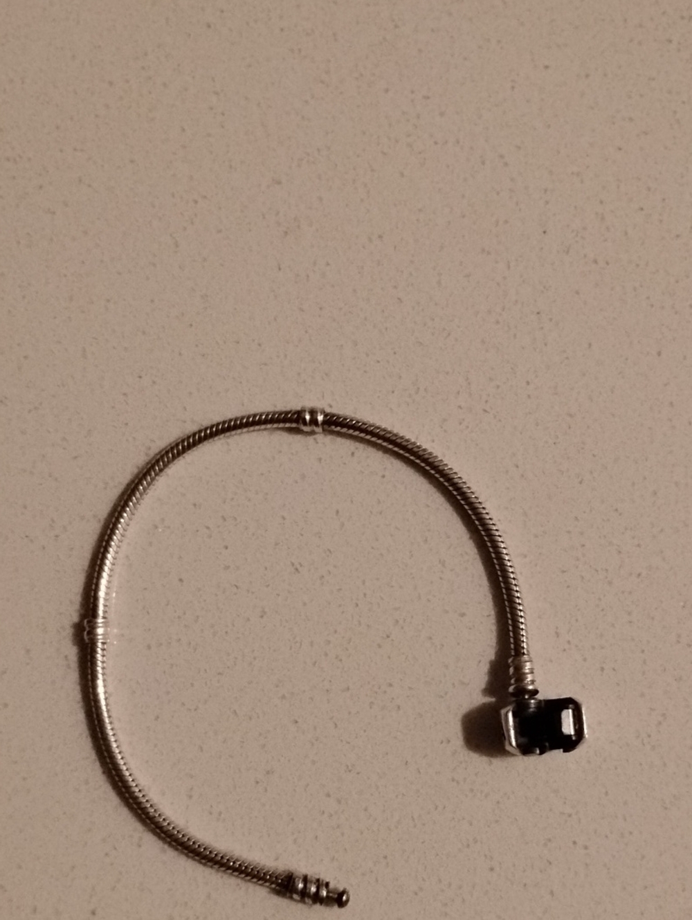 Pandora Silver Snake Chain Bracelet with Black Charm Accent